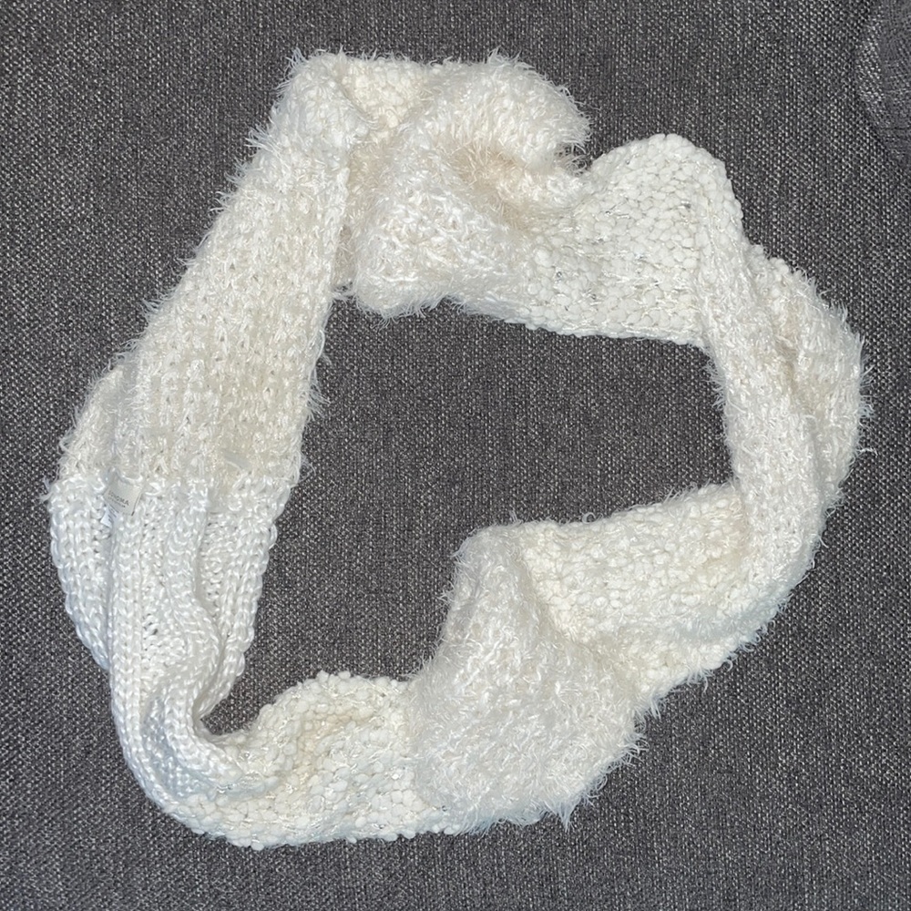 Fluffy white large infinity scarf